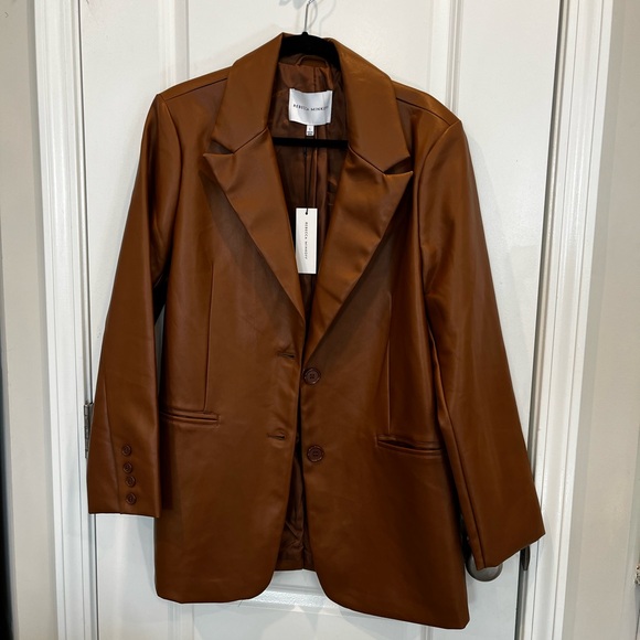 Rebecca Minkoff Women’s Lambskin Blazer Cognac Brown Large NWT Lined Soft Jacket - Picture 3 of 7